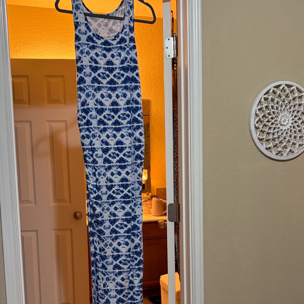 Blue and White Maternity Maxi Dress